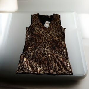 Verve Ami Black With Leopard Sequins Blouse‎ NWT Size Small Tank Top MSRP $54